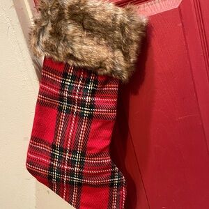 Red Green White Plaid Christmas Stocking Flannel Soft & Big Furry Trim 17” Long